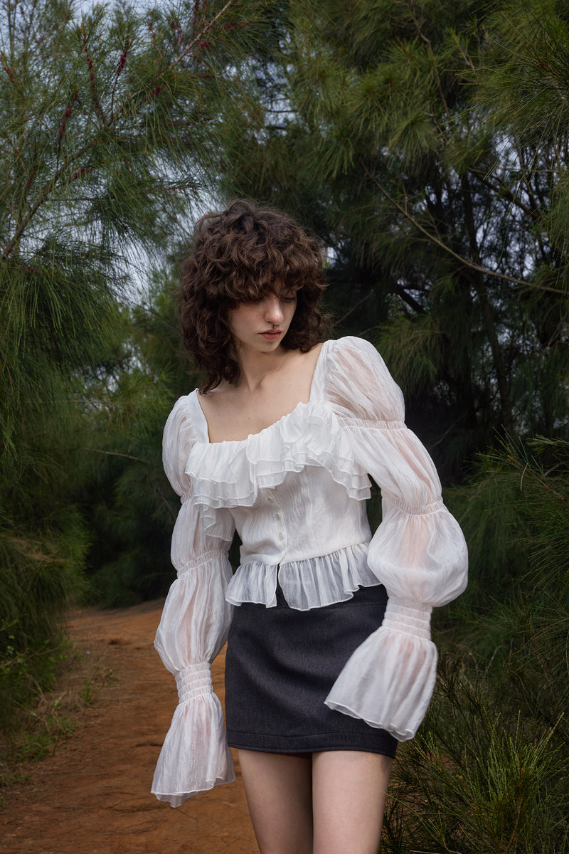 Tiered ruffle square neck top