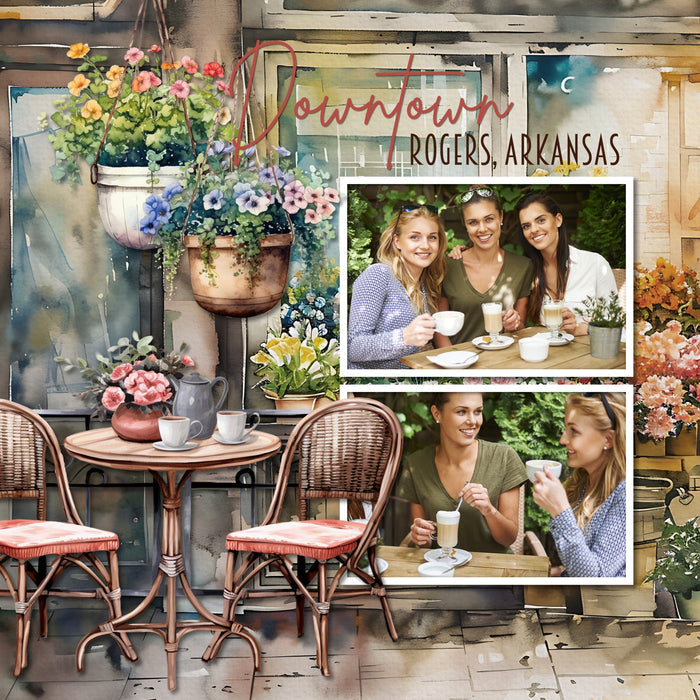 These digital scrapbooking watercolor embellishments, papers, clusters, and alpha set by Lucky Girl Creative digital art are great for documenting your memories of your local town, village, city square, or vacations to the big city. Embellishments include building, architecture, art boutique, apartment building, row house, house, bakery, bank, barber shop, beauty salon, department store, cafe, diner, casino, church, arch, gazebo, clock tower, coffee shop, community center, convenience store, and more.