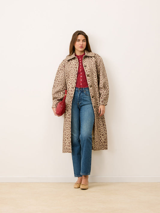 GERARD leopard print oversized trench coat, front view by Rouje