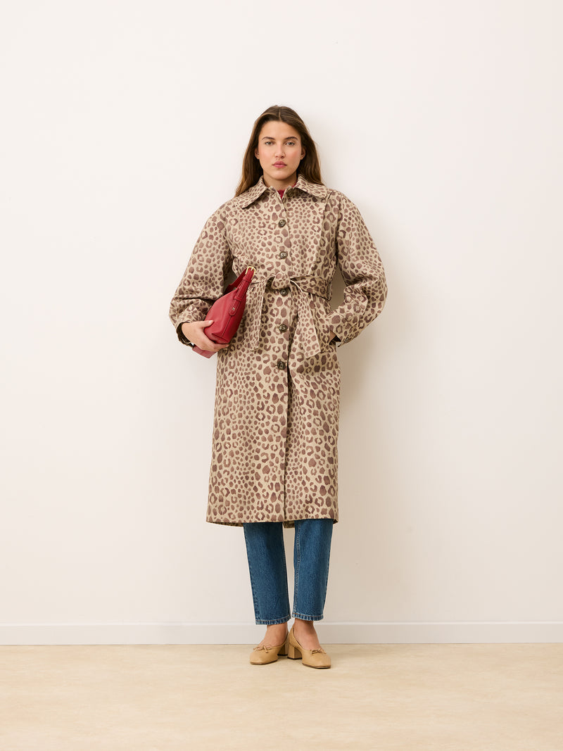GERARD Savana leopard print trench coat worn on a model by Rouje