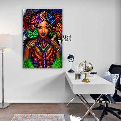 Tribal African American Woman Wall Art Canvas