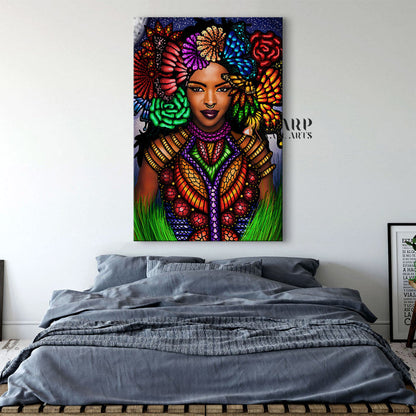 Tribal African American Woman Wall Art Canvas