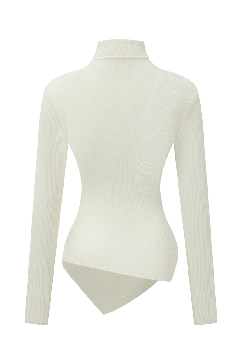 Turtleneck asymmetrical wool sweater