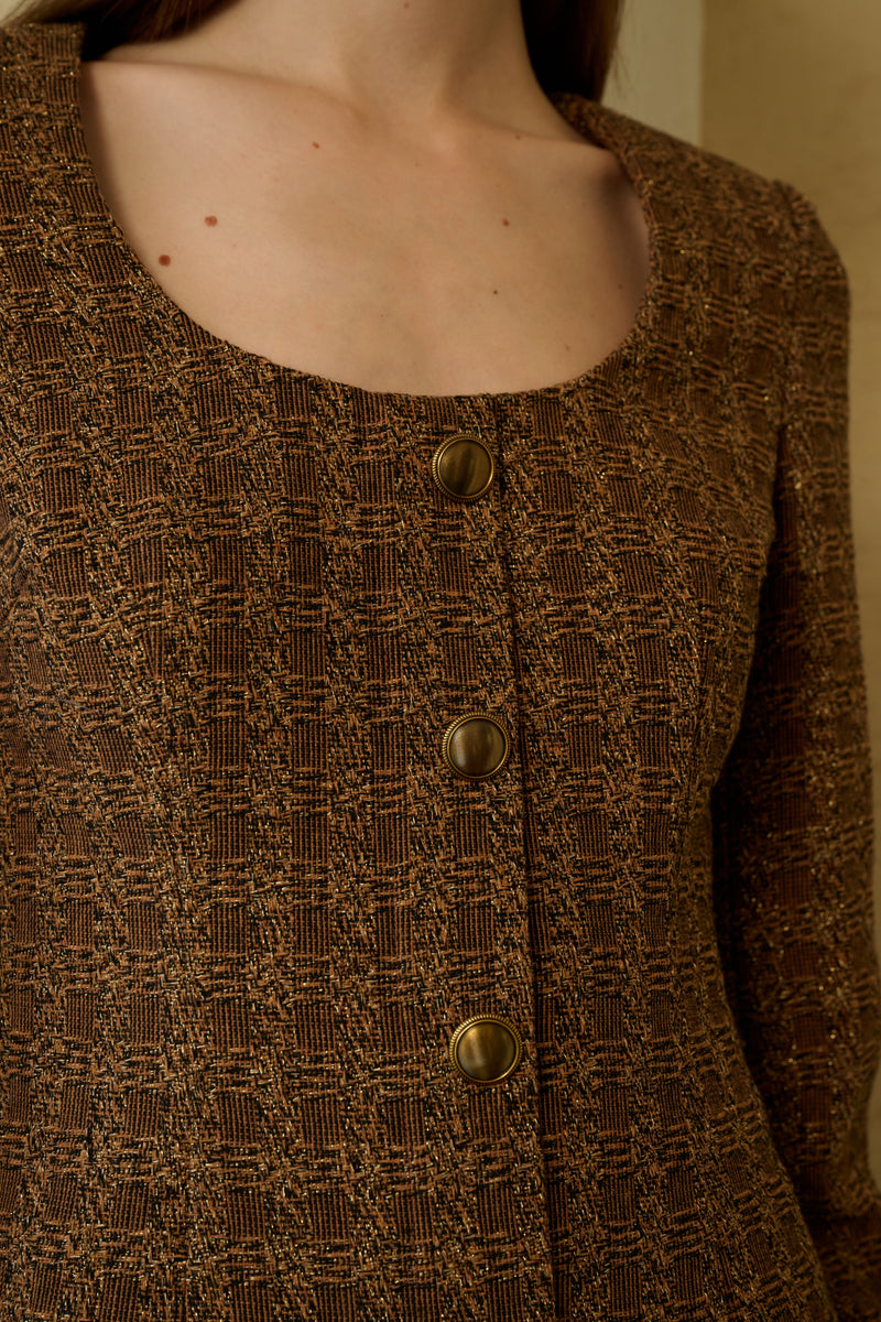 Tweed check long sleeve dress