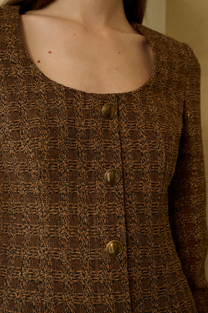 Tweed check long sleeve dress