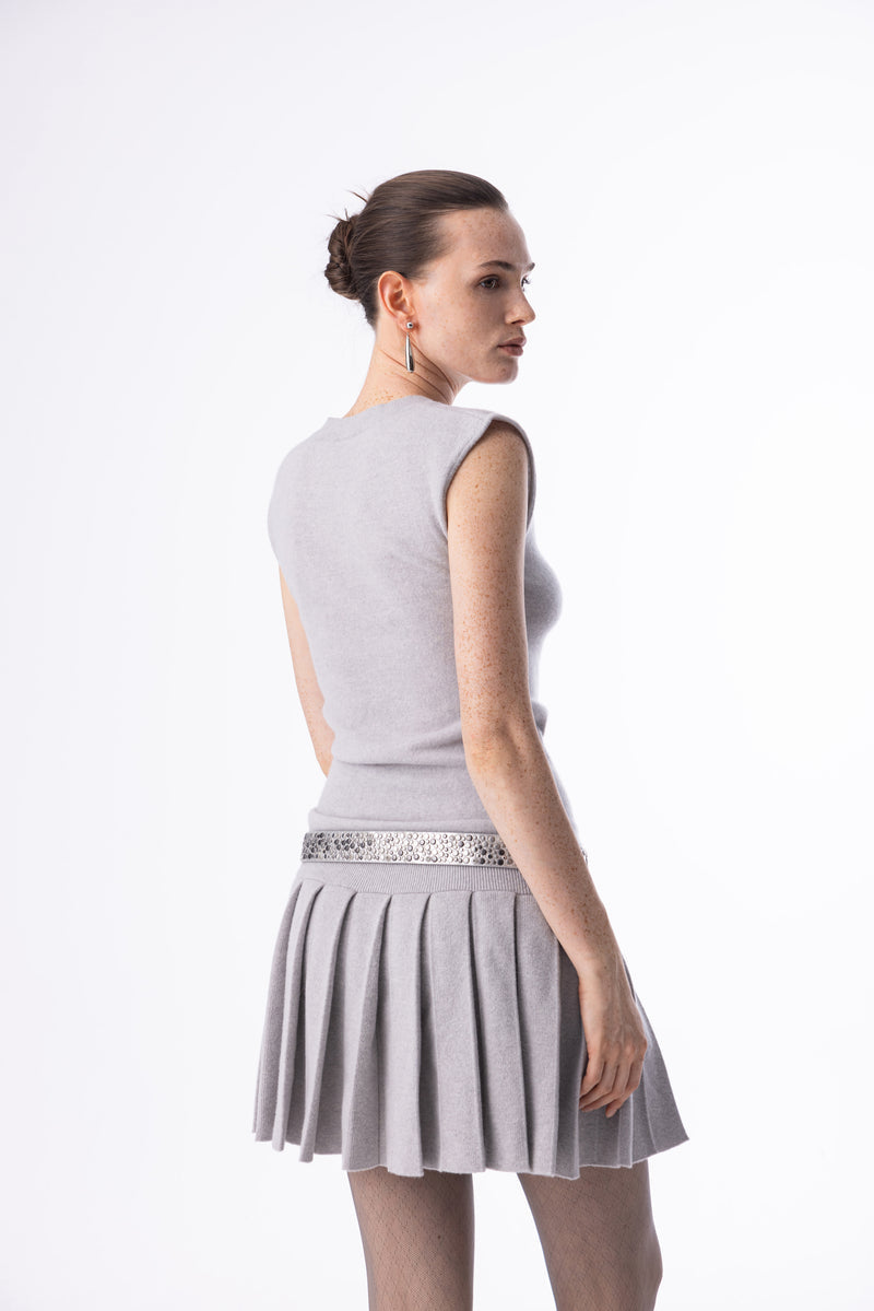V neck pleated wool dress