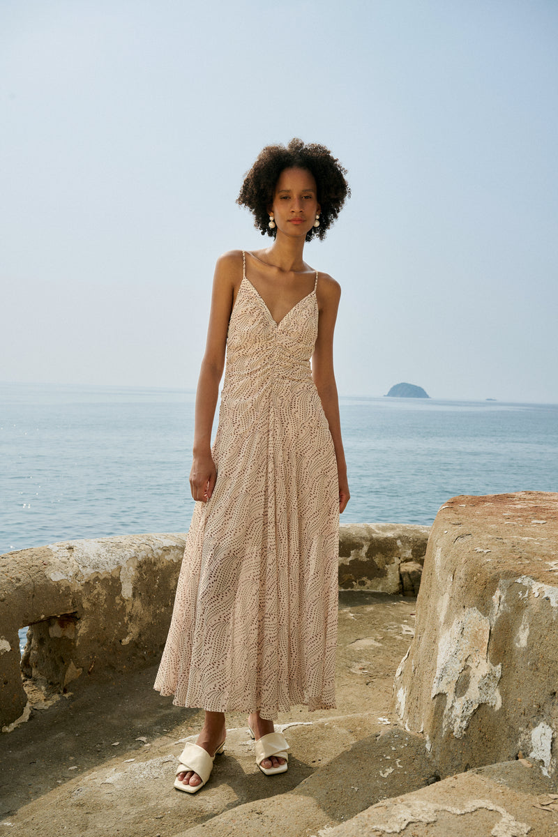 V neck ruched maxi dress