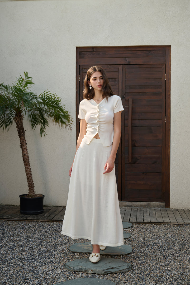 V-neck ruched top & maxi skirt