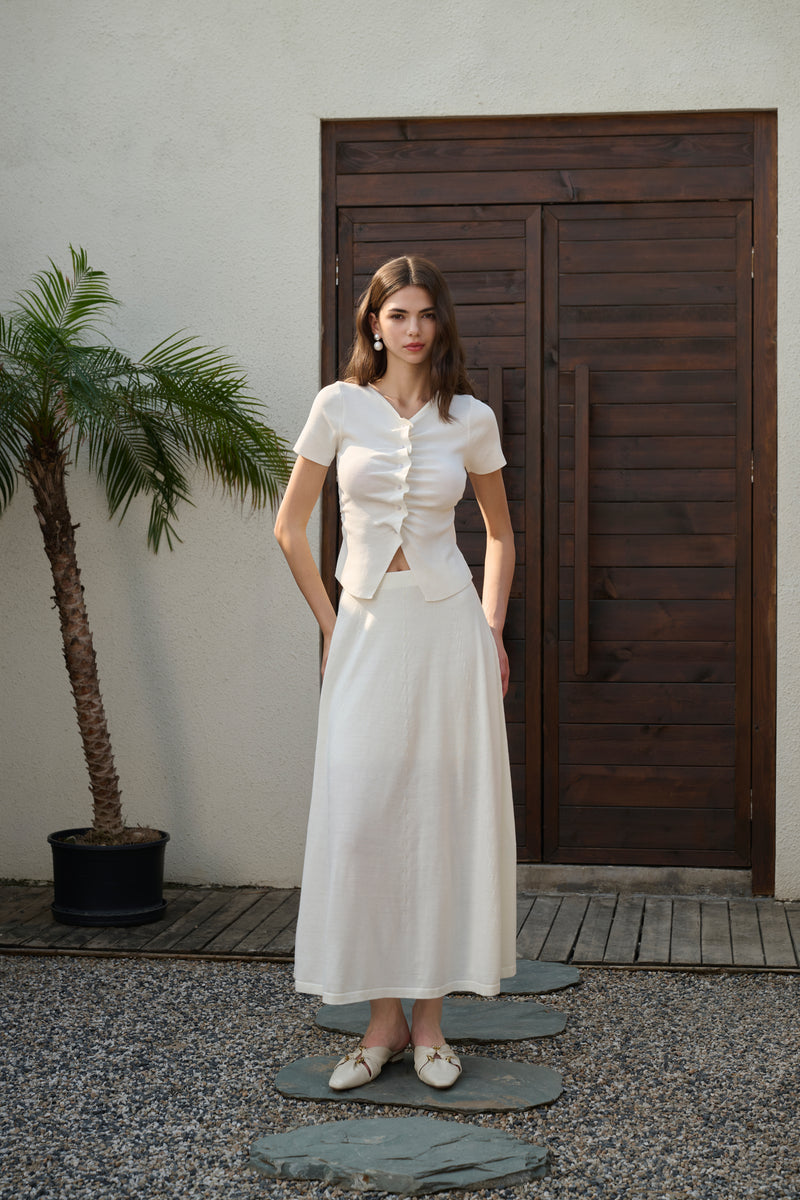 V-neck ruched top & maxi skirt