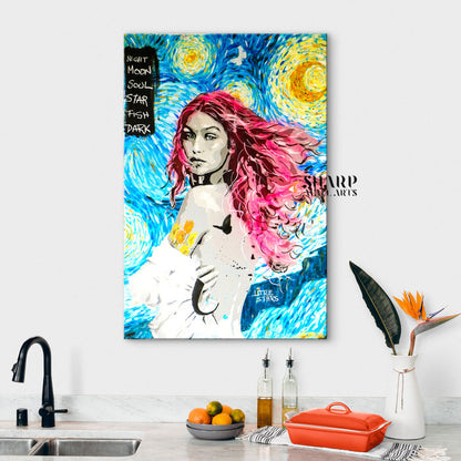 Van Gogh Starry Night Lady Hope Canvas Wall Art