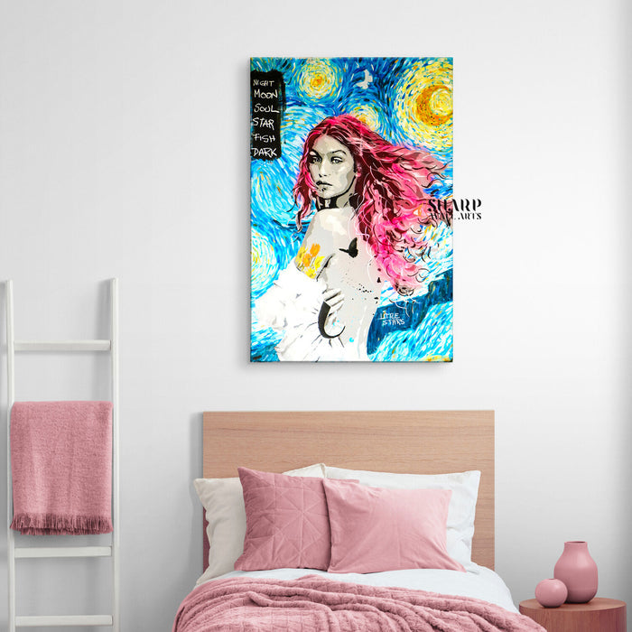 Van Gogh Starry Night Lady Hope Canvas Wall Art