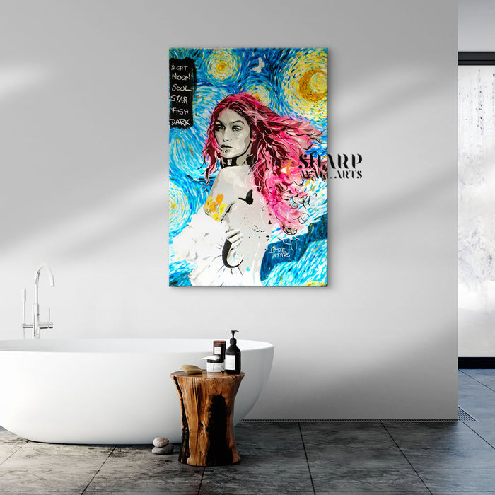 Van Gogh Starry Night Lady Hope Canvas Wall Art