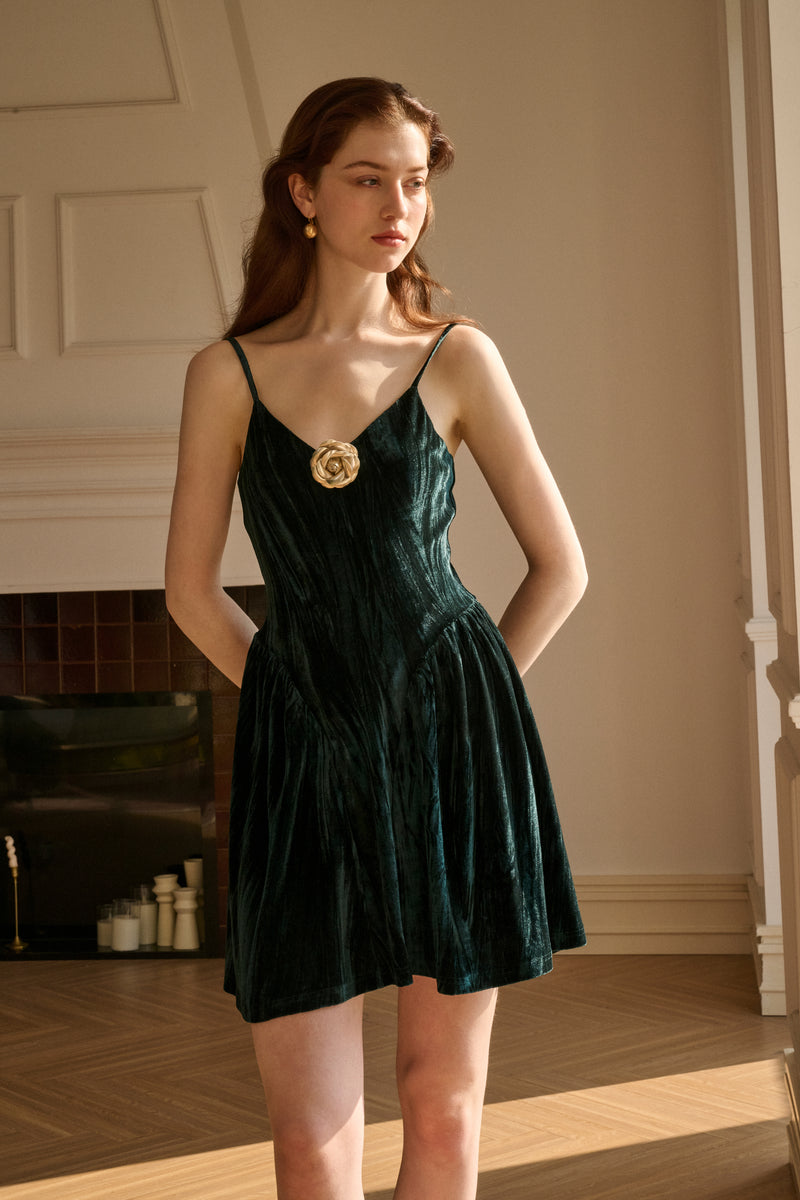 Velvet rosette mini dress