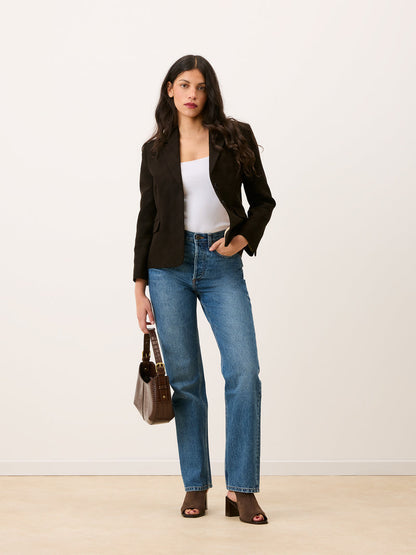 EDGAR coffee tone blazer jacket worn on a model by Rouje