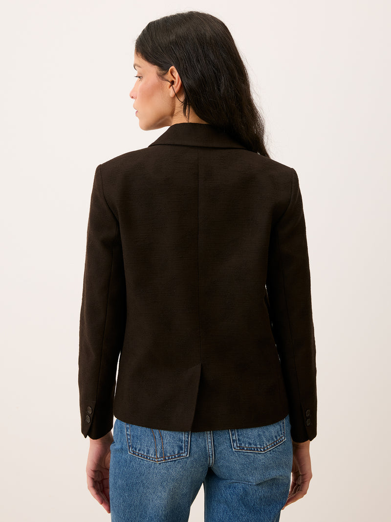 EDGAR coffee cotton jacquard jacket, detail of patch pockets by Rouje