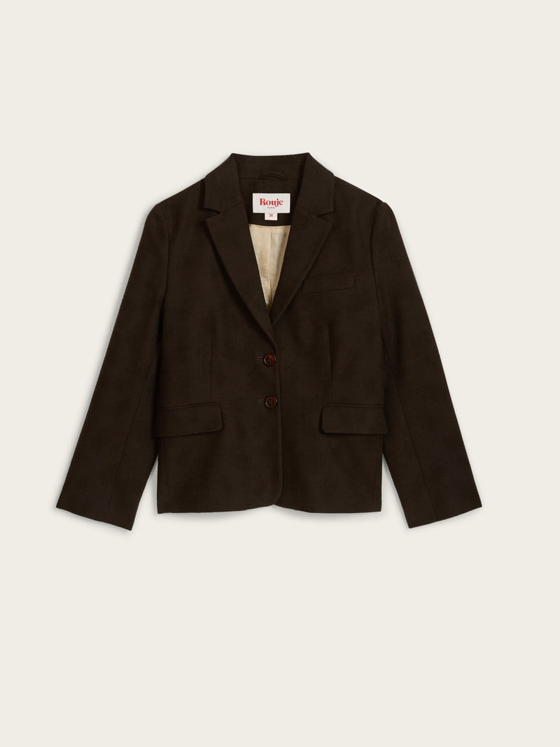 EDGAR coffee tone short blazer cotton jacquard jacket, flat packshot by Rouje