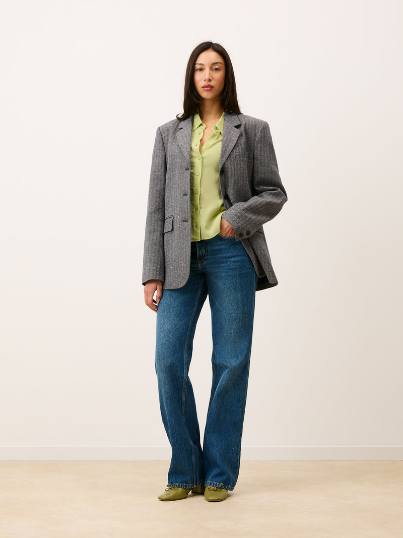 LAMBERT navy herringbone oversized blazer jacket, front view by Rouje