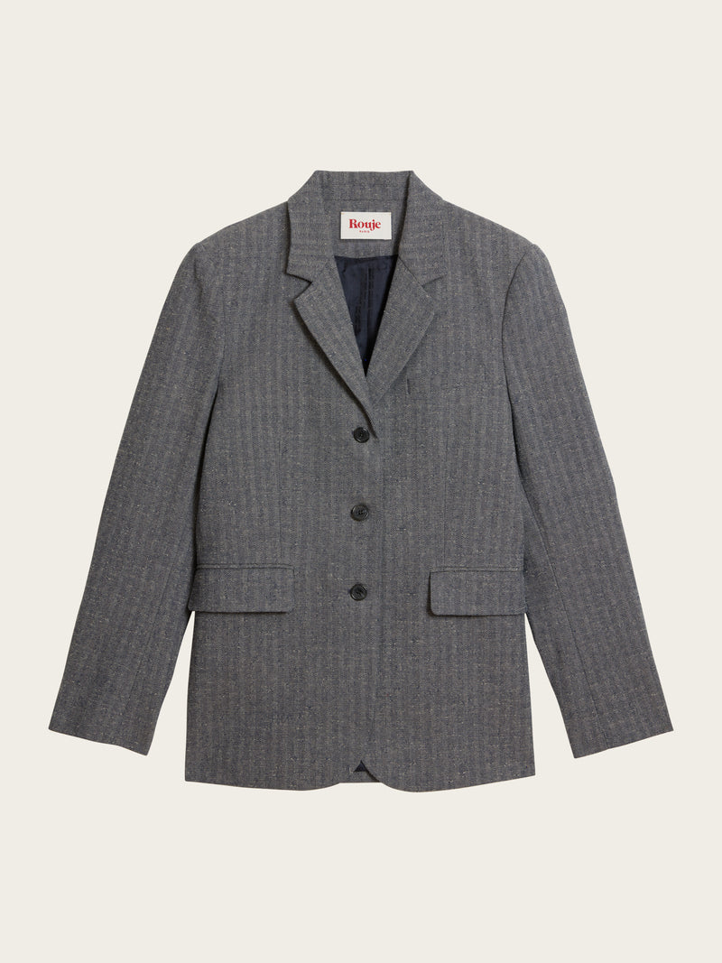 LAMBERT navy herringbone jacket, lifestyle setting by Rouje