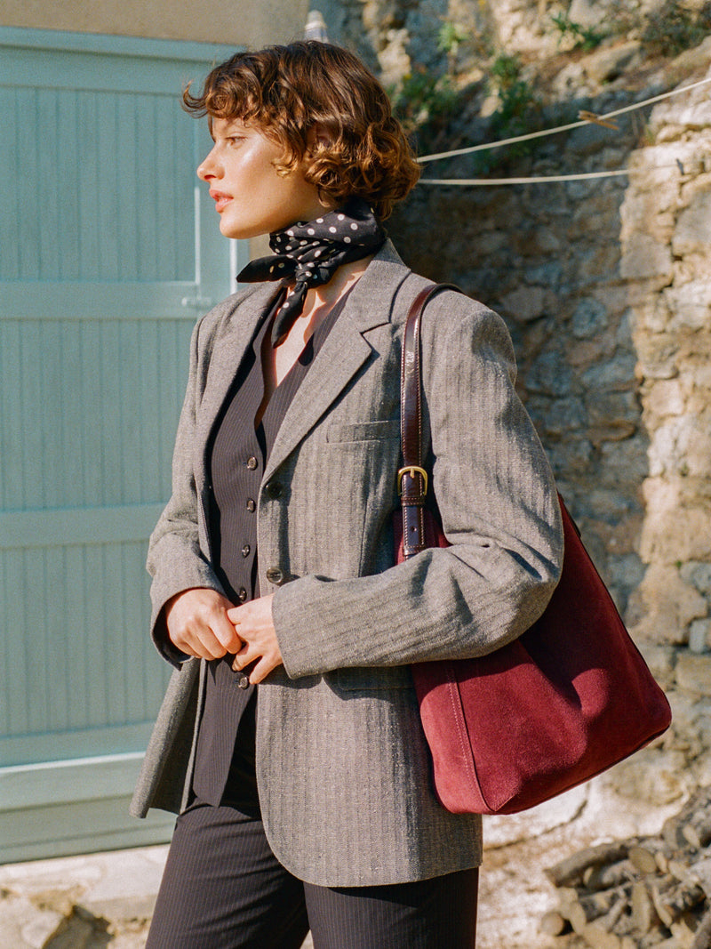 LAMBERT navy herringbone oversized blazer jacket, flat packshot by Rouje