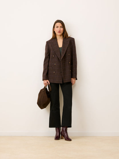 MARCEL chocolate chevron oversized double-breasted suit jacket, front view by Rouje
