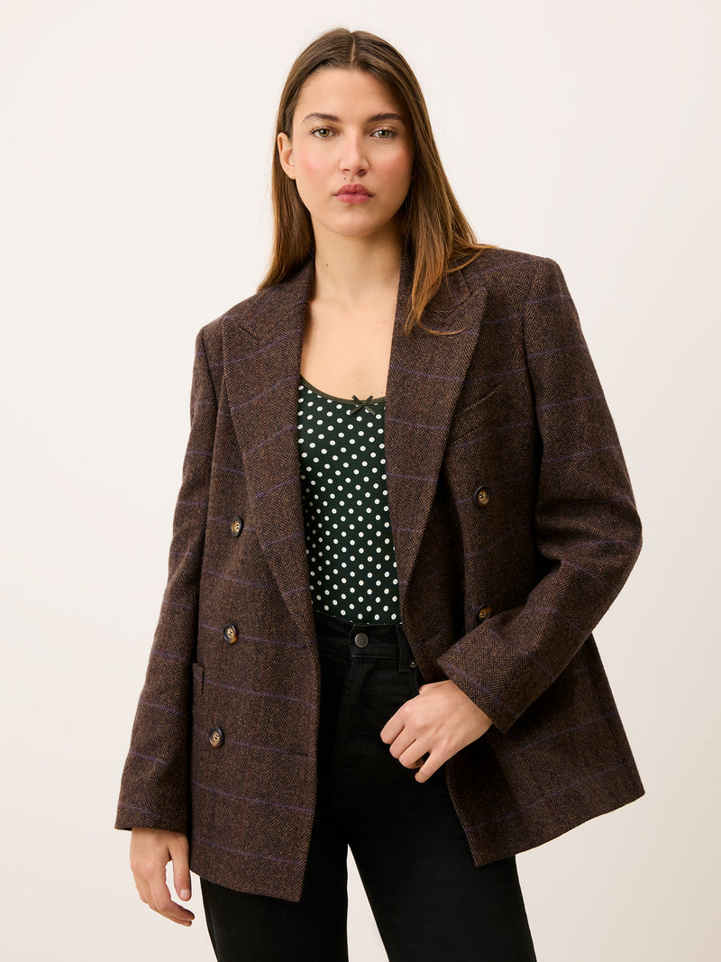 MARCEL chocolate chevron oversized jacket worn on a model by Rouje