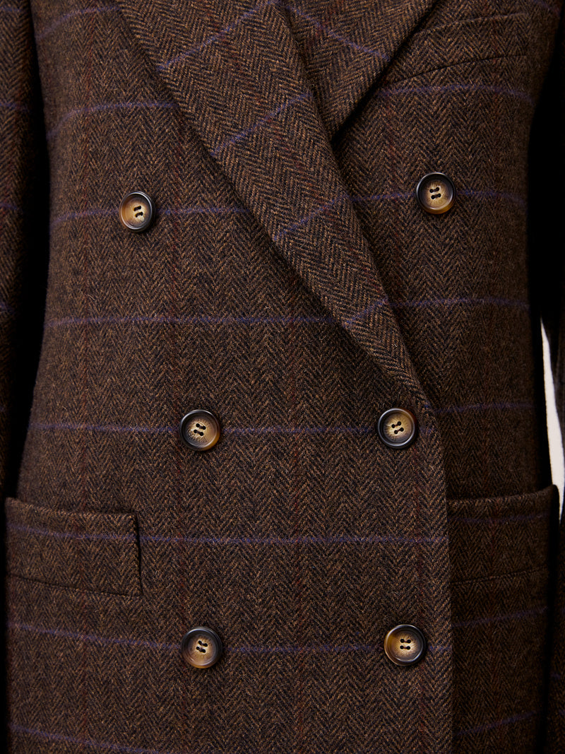 MARCEL chocolate chevron jacket, detail of piped chest pocket by Rouje