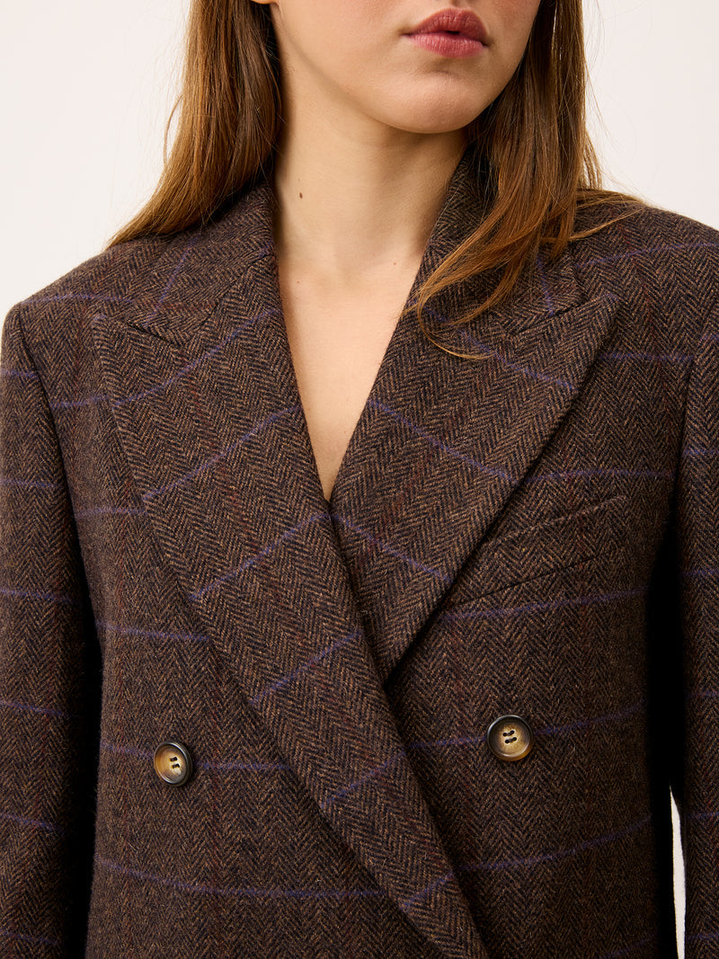 MARCEL chocolate chevron oversized jacket, side view by Rouje