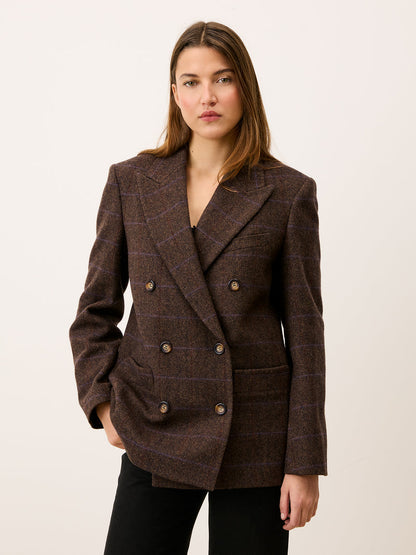 MARCEL chocolate chevron jacket, lifestyle setting by Rouje