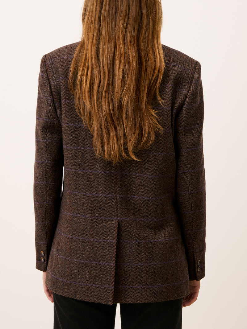 MARCEL chocolate chevron oversized double-breasted jacket, flat packshot by Rouje