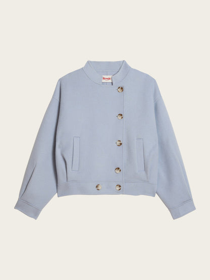 PAULIN sky blue oversized double-face wool jacket, flat packshot by Rouje