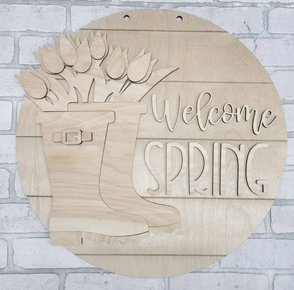 Welcome Spring Rainboot Door Hanger