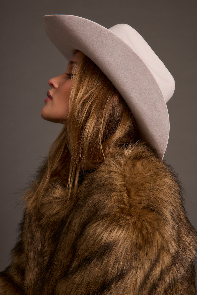 Whiskey Grey Cowboy Hat styled in a complete look from an alternate angle.