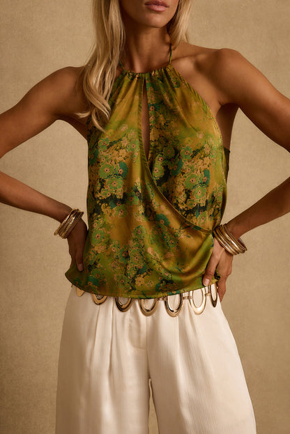 Wild Hibiscus Chartreuse Halter Top