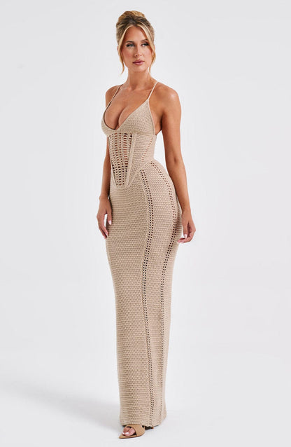 Xanthe Maxi Dress - Beige Dress Babyboo Fashion Premium Exclusive Design